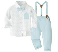 Yaopelky Conjunto de Traje Formal para niños pequeños, Trajes de Caballero de Manga Larga con Pajarita, Tirantes y pantalón, Trajes de Vestido de Boda para niños, Azul Claro, 2-3 años