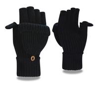 Yaopelky Guantes de invierno sin dedos para mujer y hombre, medias y completas, con brillo, tejidos, manoplas con pulgar con tapa, convertibles, térmicas, One Size for most adults