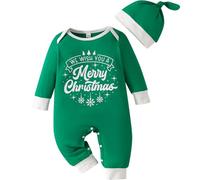 Yaopelky Mi 1er Conjunto de Navidad con Gorro Mono de bebé recién nacido Ropa Feliz Navidad Bebé Niño Niña Mono de una pieza para bebé (Verde, 12-18 Meses)