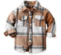 Yaopelky Niño Camisa De Franela A Cuadros Niños Manga Larga Botón Abajo Chaqueta Bolsillo Solapa Regular Fit Casual Otoño Ropa