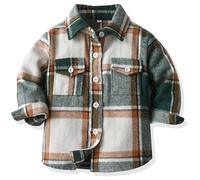 Yaopelky Niño Camisa De Franela A Cuadros Niños Manga Larga Botón Abajo Chaqueta Bolsillo Solapa Regular Fit Casual Otoño Ropa