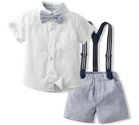Yaopelky Niño Trajes de Caballero de Verano Niño Camisa de Manga Corta con Pajarita Tirantes Pantalones Cortos Traje 1-8 Años