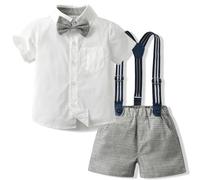 Yaopelky Niño Trajes de Caballero de Verano Niño Camisa de Manga Corta con Pajarita Tirantes Pantalones Cortos Traje 1-8 Años