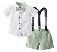 Yaopelky Niño Trajes de Caballero de Verano Niño Camisa de Manga Corta con Pajarita Tirantes Pantalones Cortos Traje 1-8 Años