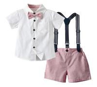 Yaopelky Niño Trajes de verano de caballero Camisa de manga corta con pajarita Pantalones cortos con tirantes Mono 1-8 años, Rosa, 2-3 Años