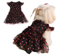 Yaopelky Pequeño Perro Vestidos Corazón Imprimir Perro Vestido de Halloween Cachorro Tul Vestido Doggie Tutu Falda Gato Outfit Holiday Pet Costume for Yorkie Teddy Chihuahua Clothes,Corazón Negro,S