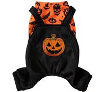Yaopelky Pijamas de Halloween para perros pequeños y medianos, disfraz de mascota con estampado de calavera de murciélago de calabaza, ropa suave para cachorros, overol de 4 patas, traje de otoño e