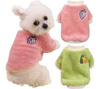 Yaopelky Ropa de invierno para perros pequeños y medianos, forro polar, mono de cuello redondo, lindo estampado de frutas, atuendo para gatos para Chihuahua, Yorkie, Teddy, Rosa-Verde, Talla M, 2