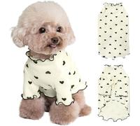 Yaopelky Ropa para Mascotas para Perros pequeños y Gatos, Camisa con Estampado de corazón para Verano, otoño, con Volantes, Manga Larga, Trajes para Chihuahua, Schnauzer, Shih Tzu Yorkie (Beige, XS)