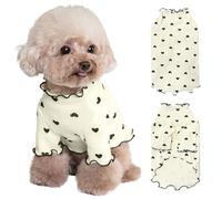 Yaopelky Ropa para Mascotas para Perros pequeños y Gatos, Camisa con Estampado de corazón para Verano, otoño, con Volantes, Manga Larga, Trajes para Chihuahua, Schnauzer, Shih Tzu Yorkie (Beige, S)