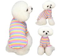 Yaopelky Ropa para Perros pequeños y medianos, Camisas para Perros a Rayas arcoíris, Camiseta elástica de Manga Larga para Gato, Trajes para Mascotas para Chihuahua, Yorkie Teddy (Borde Rosa, S)