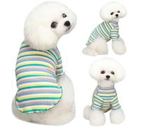 Yaopelky Ropa para Perros pequeños y medianos, Camisas para Perros a Rayas arcoíris, Camiseta elástica de Manga Larga para Gato, Trajes para Mascotas para Chihuahua, Yorkie Teddy (Borde Verde, M)