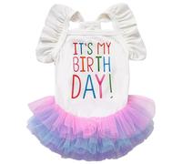 Yaopelky Vestido de cumpleaños para Perros Vestido de cumpleaños para Perros Vestidos tutú para perritas pequeñas Ropa para Cachorros sin Mangas con Volantes Falda de Tul y Encaje,Blanco,S(3-5.5kg)