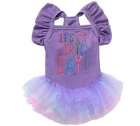 Yaopelky Vestido de cumpleaños para Perros Vestido de cumpleaños para Perros Vestidos tutú para perritas pequeñas Ropa para Cachorros sin Mangas con Volantes Falda de Tul y Encaje,Violeta,L(8-11.3kg)