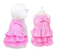 Yaopelky Vestido de gato para perros pequeños y medianos, vestidos de pastel por capas con lazo, ropa bonita de verano para perras, conjuntos para mascotas, ropa de Yorkie Chihuahua (Rosa, XL (4,1-5