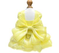 Yaopelky Vestido de Princesa para Perros Pequeños Vestido de Lazo de Gato con Anillo en D Vestido de Novia de Perro Niña Lindo Falda Tutú de Cachorro Disfraz de Verano de Perrito,Amarillo,L(3.5-5kg)