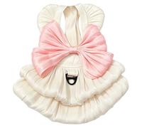 Yaopelky Vestido de Princesa para Perros Pequeños Vestido de Lazo de Gato con Anillo en D Vestido de Novia de Perro Niña Lindo Falda Tutú de Cachorro Disfraz de Verano de Perrito,Beige,XL(5-7kg)
