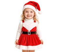 Yaopelky Vestido de Santaa de Navidad para Niña Pequeña Bebé Niña Falda de Terciopelo con Tirantes y Lindo Sombrero con cinturón Infantil Vestido de Navidad