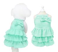 Yaopelky Vestido para gatos para perros de talla pequeña y mediana, para niñas, en capas, pastel, vestido para cachorros, con lazo, lindo vestido de verano para perros y chihuahua (verde, L (3-4 kg))