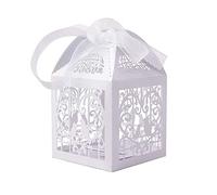 yaoqijie Cajas de ajuste de boda de corte con láser, caja de regalo de caramelo de estilo de aves clásico Decoración de boda rústica Ducha nupcial Favor de Favor de Favor lasting ( Color : Bianco , Si
