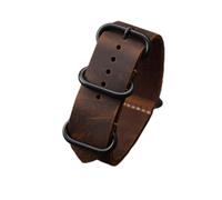 yaoqijie Capa superior de cuero de vaca Retro hecho a mano Crazy Horse cuero Zulu correa de reloj 18mm 20mm 22mm 24mm 26mm negro marrón verde correa lasting(Brown,24MM_SILVER BUCKLE)