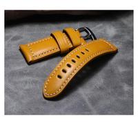 yaoqijie Correa de reloj de piel de becerro for hombre, 4 colores, 39 S, azul, verde, amarillo, rojo, 24mm, calidad suave, gruesa, hecha a mano, correa de reloj de cuero Real lasting(Yellow)