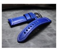 yaoqijie Correa de reloj de piel de becerro for hombre, 4 colores, 39 S, azul, verde, amarillo, rojo, 24mm, calidad suave, gruesa, hecha a mano, correa de reloj de cuero Real lasting(Blu)