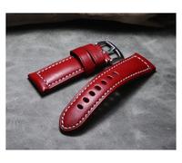 yaoqijie Correa de reloj de piel de becerro for hombre, 4 colores, 39 S, azul, verde, amarillo, rojo, 24mm, calidad suave, gruesa, hecha a mano, correa de reloj de cuero Real lasting(Red)