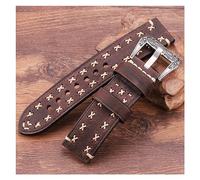 yaoqijie Correas de reloj de cuero de vaca hebilla de acero Retro hebilla de tornillo 22mm 24mm hombres mujeres cuero genuino correa de reloj hecha a mano Accesorios lasting(Coffee,24mm)