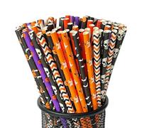 YAOSHENG 200 pajitas para papel. La decoración de fiesta de Halloween es biodegradable. Pajita desechable ecológica. Ecológico. 10 puntas mixtas, cráneos, calabazas, murciélagos, etc. (200)