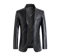 YAOTT Hombre Casual Chaquetas de Traje Blazer de piel sintética Gabardina fina elegante Chaqueta impermeable Negocios formales Chaqueta de trabajo Cárdigan ligero Chaqueta biker retro Negro XS