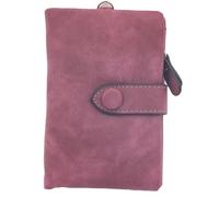 YAOTT Monedero para Mujer Cartera Pequeño Cuero PU Billetera Plegable Triple Suave Cómoda con Muñequera Carteras Monedero con Cremallera de Bolsillo Morado Rojo