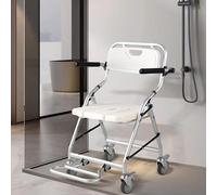 YAOYAOO Silla Ducha con Ruedas Plegable, Silla con Ruedas para Ducha para Personas Mayores, Silla Baño WC con Reposabrazos y Reposapiés Plegables, Capacidad de Carga 120kg