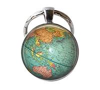 Yaoytec Llavero con diseño de mapa del mundo, planeta, tierra, geografía, llavero para coche, plata, 25 mm