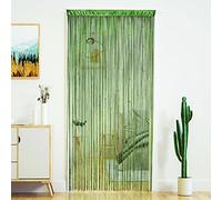 YaoYue, Cortina de cuentas y borlas para puerta, hippie, separador de estancias, para ventana, pasillo, vestíbulo, pared, armario, dormitorio, decoración y privacidad, Verde hierba, 100 x 200 cm