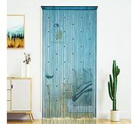 YaoYue, Cortina de cuentas y borlas para puerta, hippie, separador de estancias, para ventana, pasillo, vestíbulo, pared, armario, dormitorio, decoración y privacidad, Azul lago, 100 x 200 cm