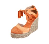 YAPAZULU - Sandalias romanas para mujer con cuñas altas de tacón alto con punta redonda con pajarita y cordones, suela de yute trenzada, estilo bohemio elegante para fiestas y noches de verano