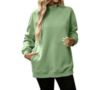 YAPAZULU - Sudadera sin capucha para mujer, bolsillo invisible, estilo japonés, manga larga, muletón, informal, para uso de la ciudad, otoño, primavera, corte informal, confort diario, verde, XL