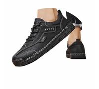 YAPAZULU - Zapatillas de deporte casuales para hombre, estilo británico, retro, ligeras y transpirables, gran tamaño, piel suave, suela antideslizante, cómoda para caminar, viajes al aire libre, Negro