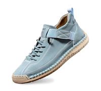 YAPAZULU - Zapatillas planas cosidas a mano para mujer, zapatos de ciudad casuales con suela suave, zapatos blancos ligeros y transpirables para caminar diario, azul celeste, 37 EU