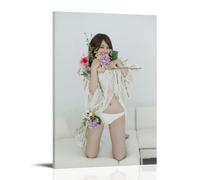 YAPING Girl Kneeling on The Sofa Holding Flowers Poster Decoration 20x30inch (50x75cm)