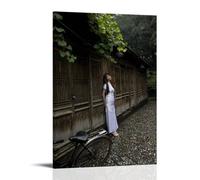 YAPING Girl Standing Under The Wooden House to Avoid The Rain Living Room Wall Art 20x30inch (50x75cm)