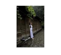 YAPING Girl Standing Under The Wooden House to Avoid The Rain Living Room Wall Art 24x36inch (60x90cm)