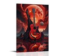 YAPING Guitar Under The Red Moon Canvas Print 12x18inch (30x45cm)