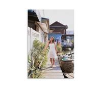 YAPING Modelo Girl Walking on The Riverside Path Porch 16 x 24 pulgadas (40 x 60 cm)