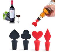 YAPKOLV 4 Tapones de Silicona para Botellas en Forma de Naipes, Tapones Herméticos para Vino, Cava, Prosecco, Champán, Cerveza y Bebidas Carbonatadas