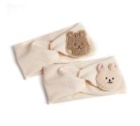 YAPKOLV Set de 2 Diademas Florales para Bebés, Diademas de Dibujos Animados con Diseño de Cruz, Tejidas, Suaves y Elásticas con Motivos de Oso y Conejo (beige)