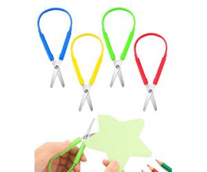 YAPKOLV Tijeras Seguridad Niños Pack 4 | Tamaño Pequeño Azul Amarillo Verde Rojo | Punta Redondeada Antideslizante para Manualidades Corte Papel para Preescolares