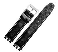 yaponuk Correa de cuero para reloj Swatch de piel de vaca, accesorios de repuesto para hombre y mujer.(Black white silver)