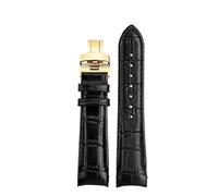 yaponuk Correa de reloj de piel de vacuno con interfaz curva para Mido Belluna M024407A M024630a M024(Black-Gold,21mm)